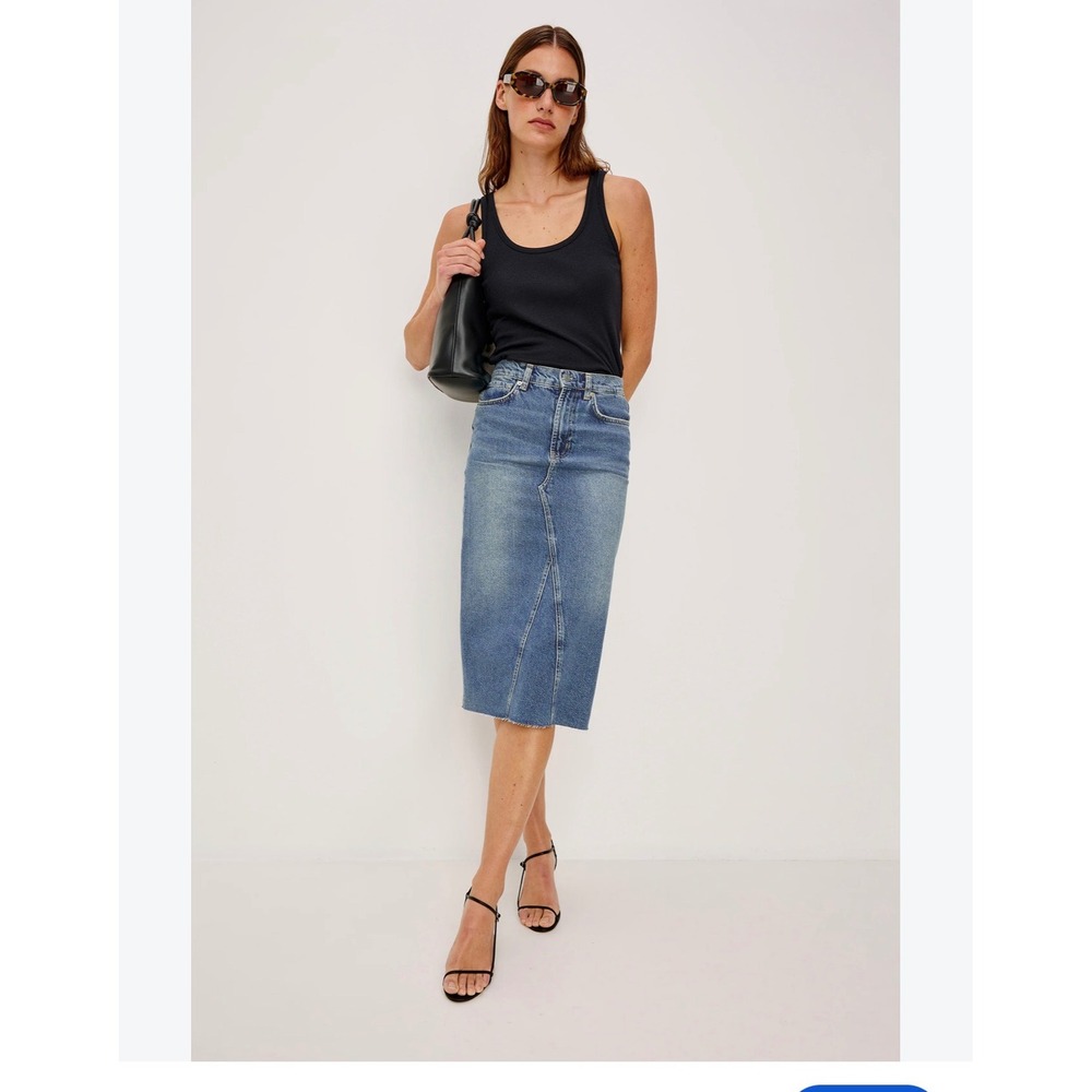 Rails Denim Midi Skirt Medium Wash Raw Hem 29 High Waisted Blue western boho